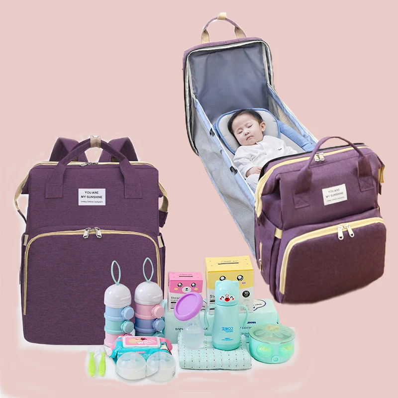 Sac /à dos pour sac /à couches avec chargement USB pour lit pliant Rose sac /à dos multifonctionnel pour b/éb/é Bassinet Nappy Backpack Organizer Station /à langer sac de momie de couchage portable