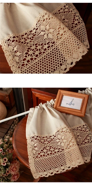 Tenda In Pizzo Bohemienne Per Finestre Piccole - Cotone Beige Trasparente Per Cucina, Bagno E Lavandino - Foto 4