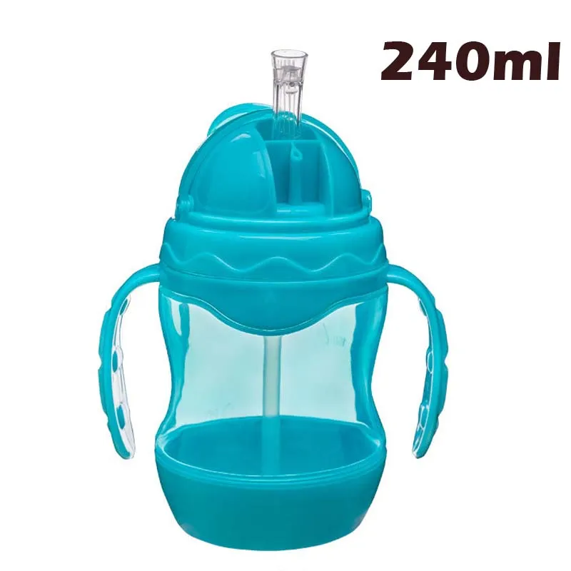 330 мл креативные Мультяшные детские чашки для кормления с полосатые чашки герметичные бутылки для воды; отдых Портативные Детские чашки - Цвет: 240ml Blue Handle