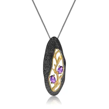 

GEM'S BALLET 925 Sterling Silver Vintage Pendant Necklace for Women Party 0.97Ct Natural Amethyst Gemstones Petal Floral Pendant