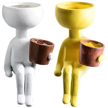 

2 Pcs Portrait Flower Pot Resin Succulent Plant Pot Abstract Face Flower Pot Home Desktop Decoration
