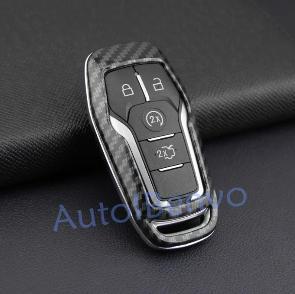 Without Key Chain Углеродное волокно умный Автомобильный ключ защитная оболочка для Ford Mustang Edge Mondeo F-150 Explorer Lincoln MKZ MKC MKX брелок аксессуары - Название цвета: Without Key Chain