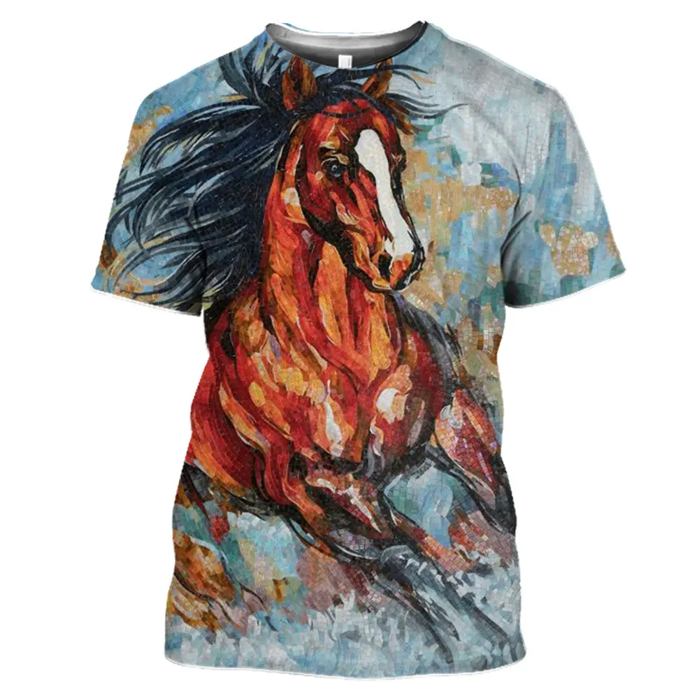 LIASOSO 2021 3D Print Robust Horses Snow Anime Horse Animals Tshirt Women Men Casual T-shirt Pullover Short Sleeve Large Clothes
