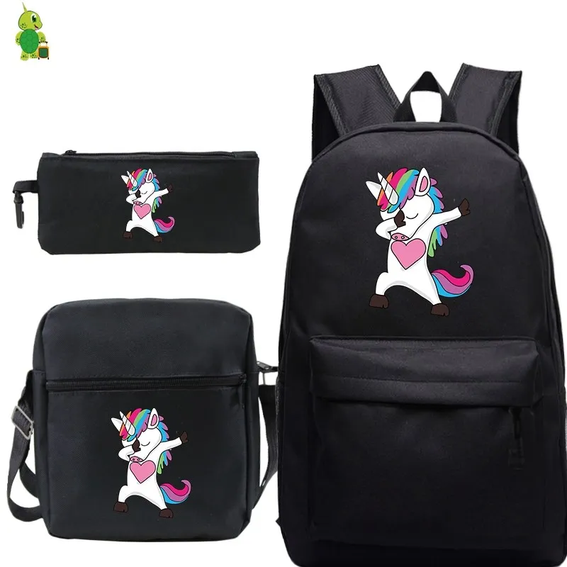 Mochila Единорог Рюкзак 3 шт./компл. школьные сумки для подростков мальчиков и девочек рюкзак средней школы Для женщин рюкзаки сумка пенал для ручек - Цвет: 11