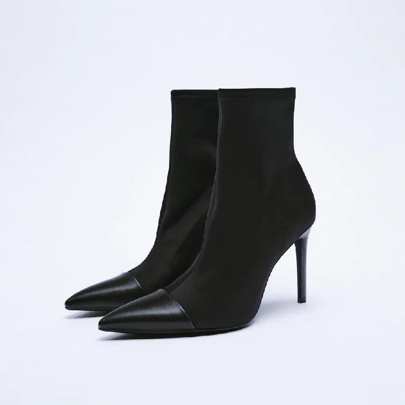 Women Boots High Heels Boots-Women Female Shoes Stiletto 2021 Ladies Pointy Mid-Calf Rubber Mid Calf Microfiber PU Flock Solid | Обувь