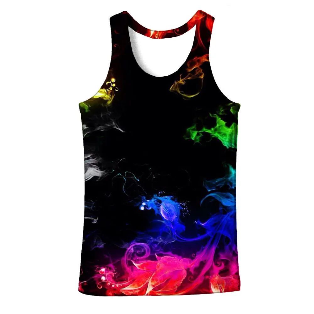 

UNEY Smoke Tank Tops For Men Summer Graphic US Size 3D Sleeveless Color block Vest Sports Gym Flame Tops 2020 New