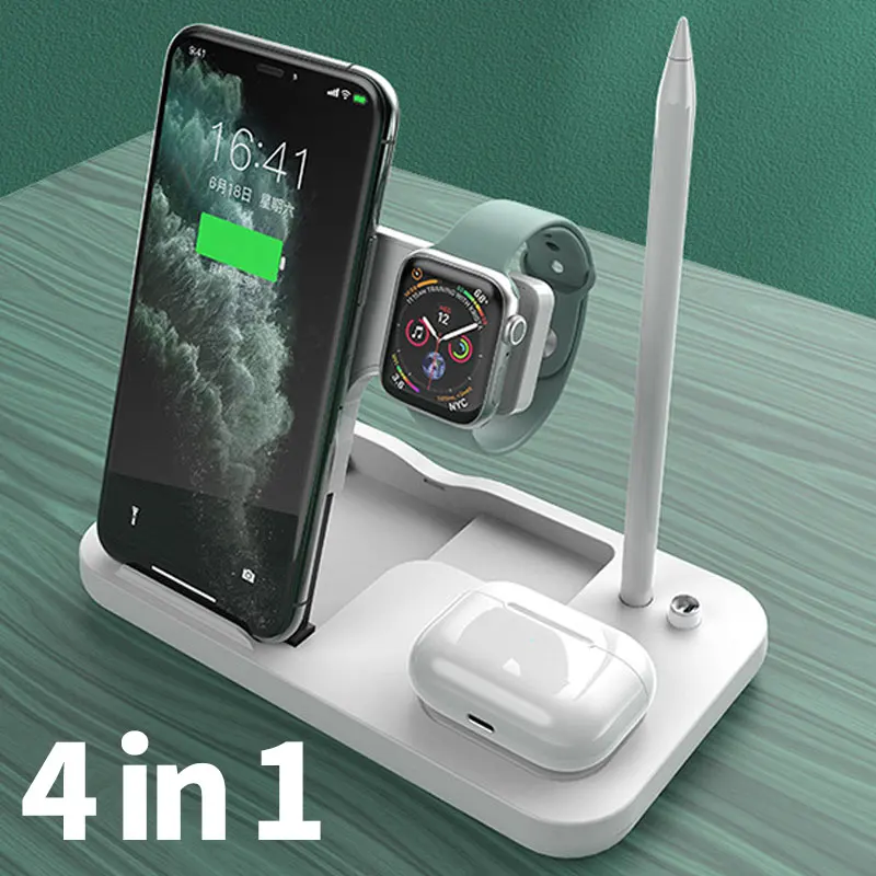 15W Qi Fast Wireless Charger Stand For iPhone 12 11 Pro XR X 8 4 in 1 Foldable Charging Dock Station for Apple Watch Airpods Pro