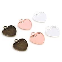 20 шт./лот 12 мм Внутренний размер яркое серебро и Розовая позолота латунь материал сердце стиль кабошон базовая Камея Установка Подвески поднос