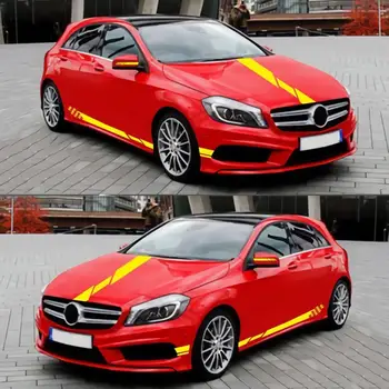 

DIY 5Pcs Car Hood Stripes Sticker Hot Selling Side Skirt Mirror Body Hood Vinyl Racing Stripe Decals For Car Universal Auto