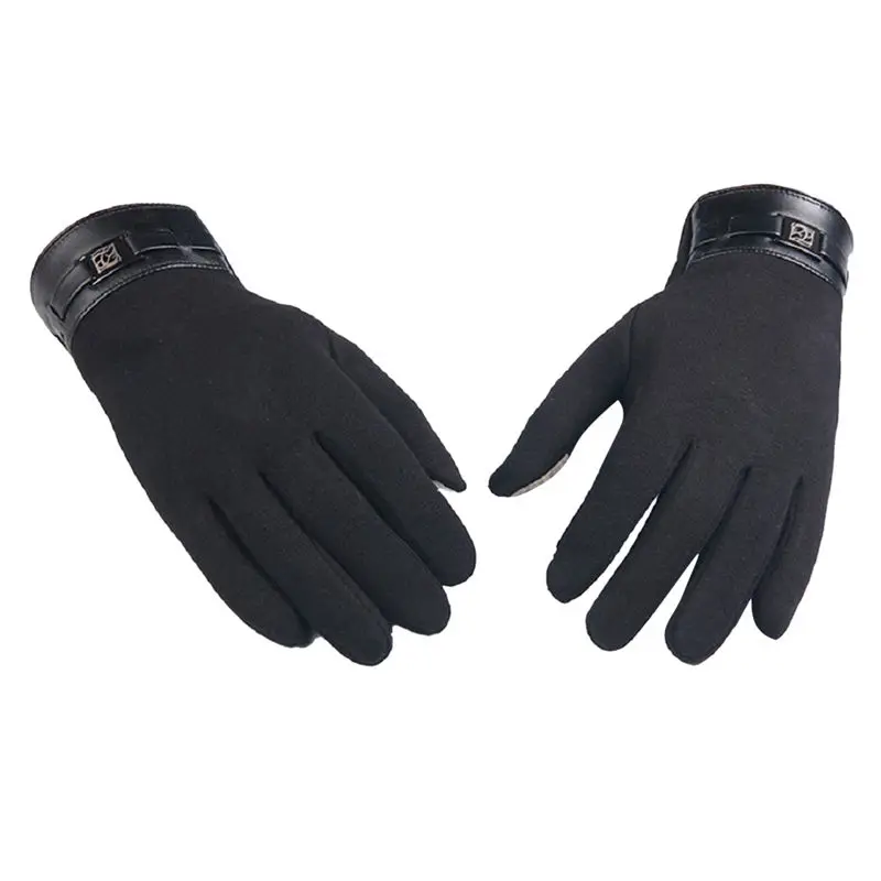 New Fleece material square metal decorative touch screen gloves Cashmere Mittens Men's Winter Full Finger Touch Gloves for Smart