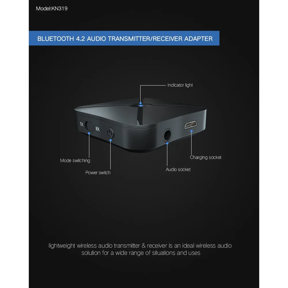Bluetooth 4.2 Audio Transmitter Receiver 3.5mm RCA TV PC Audio Emitter Adapter BT Speaker Headset Car Stereo Music Receiver