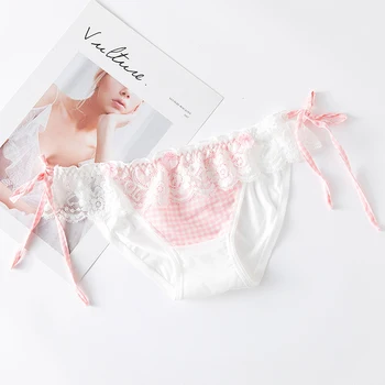 

2020 New Fashion Girly Underpants Plaid Ruffled Lace-Up Panties Women Bag Hip Comfortable Underwear
