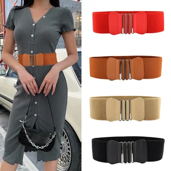 

Wide Waist Belts For Women Elastic Stretch Ladies Dress Belt Red Brown Black Nylon Female Coat Waistband Corset Belt
