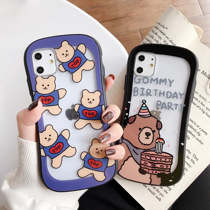 ORYKSZ Cartoon Bear Transparent Glass Pattern Phone Case For iphone 11 11Pro Max XR X Xs 7 8 6 6s plus Shockproof Back Cases |
