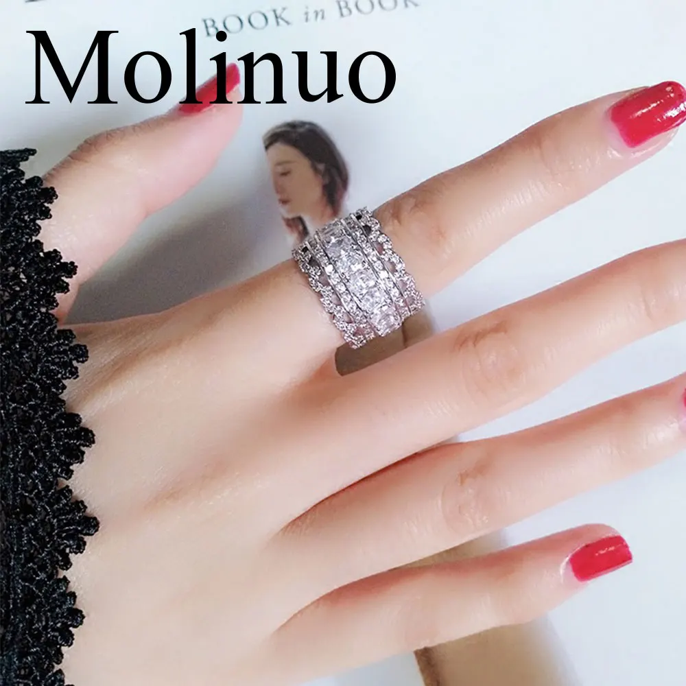 

Molinuo Lace hollow silver lace inlaid zircon wide ring exquisite luxury women's decorative accessories