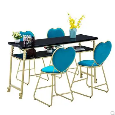 Nail art table and chair combination ins Nordic gold simple single double triple manicure table set wrought iron