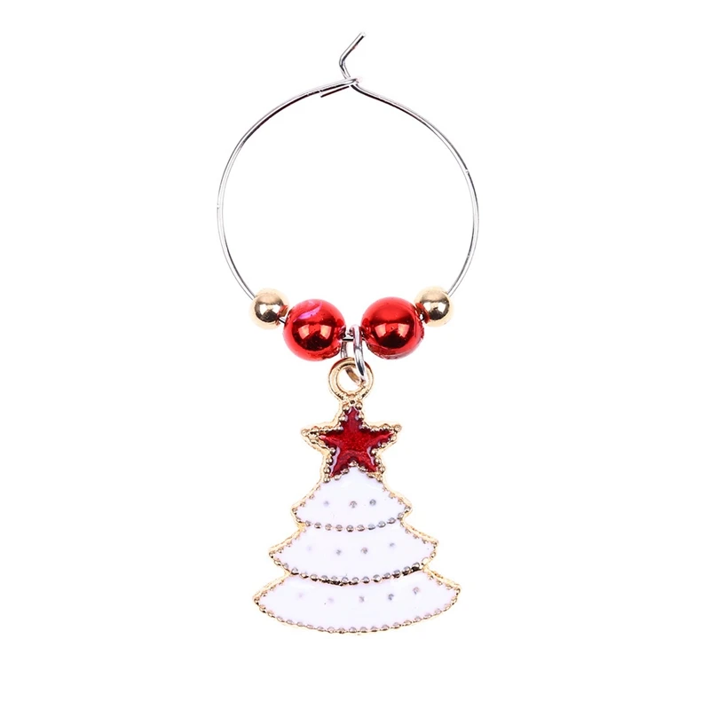 1Set Christmas Wine Glass Decoration Charms Party New Year Cup Ring Table Decorations Xmas Pendants Metal Ring Decor