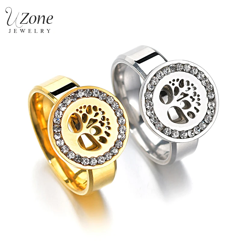 UZone полое Дерево жизни CZ каменные кольца никогда не выцветают из нержавеющей стали свадебное предобручальное кольцо для Женское Обручальное украшение Anneaux