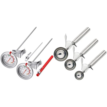 

2 Pcs Stainless Steel Thermometer Instant Read Dial & 3 Pcs Cookie Spoon Stainless Steel Ice Cream Spoon Set