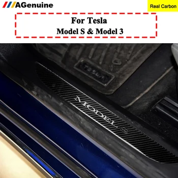 

Car Rubber Door Sills Wrap Protection Carbon Fiber Stickers Interior Protection Kit Compatible Tesla Model 3 Model S