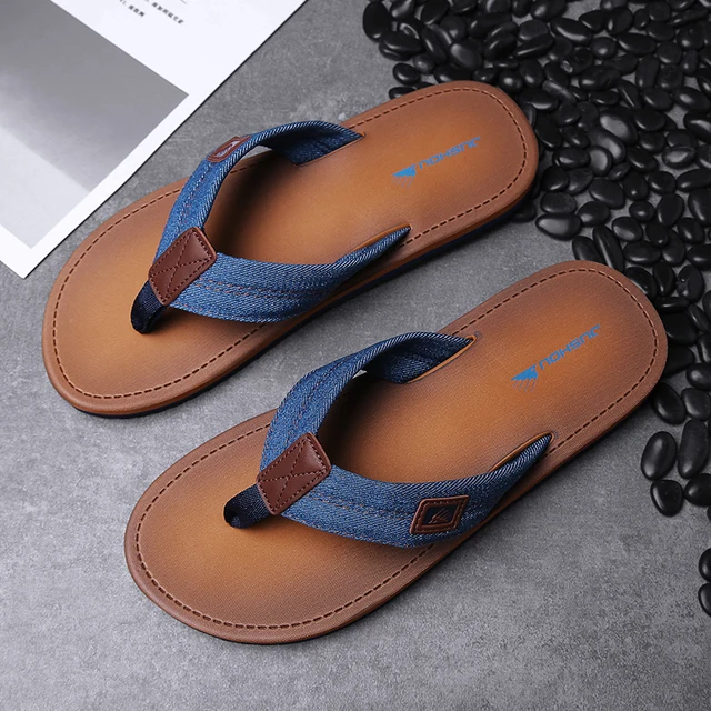 Summer Mixed Color Bathroom Slipper Classic Men Flip Flops Handmade Sewing Male Sandals Breathable Flip Flops For Men Household Camel