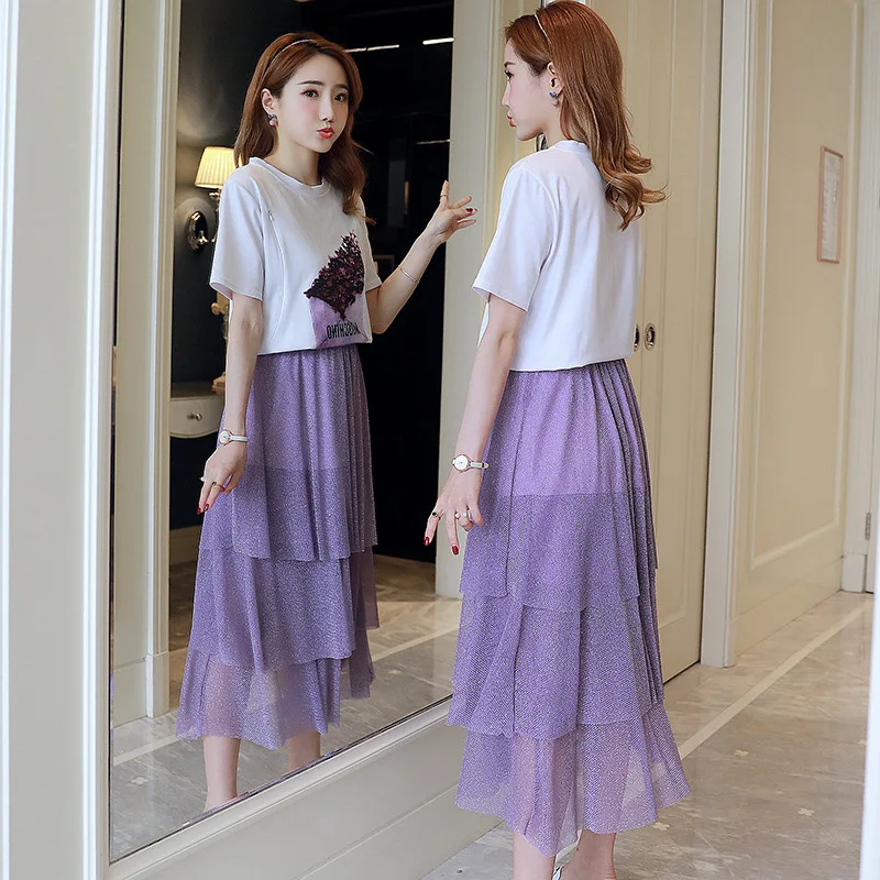 

2018 New Style Tops Pregnant Women Skirt Short Sleeve Loose-Fit Summer Printed Cotton Blend Printed Nursing Two-Piece Dress