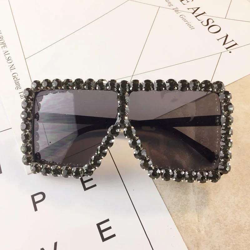 Women Oversized Square Pilot Sunglasses Women Diamond New Fashion Brand Designer Black Red Female Sun Glasses UV400 NX