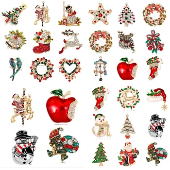 

Hot Christmas Enamel Brooch Pin Snowman Tree Santa Tree Christmas Gifts Jingle Bell Boots Crystal Brooches Charm Christmas Gift