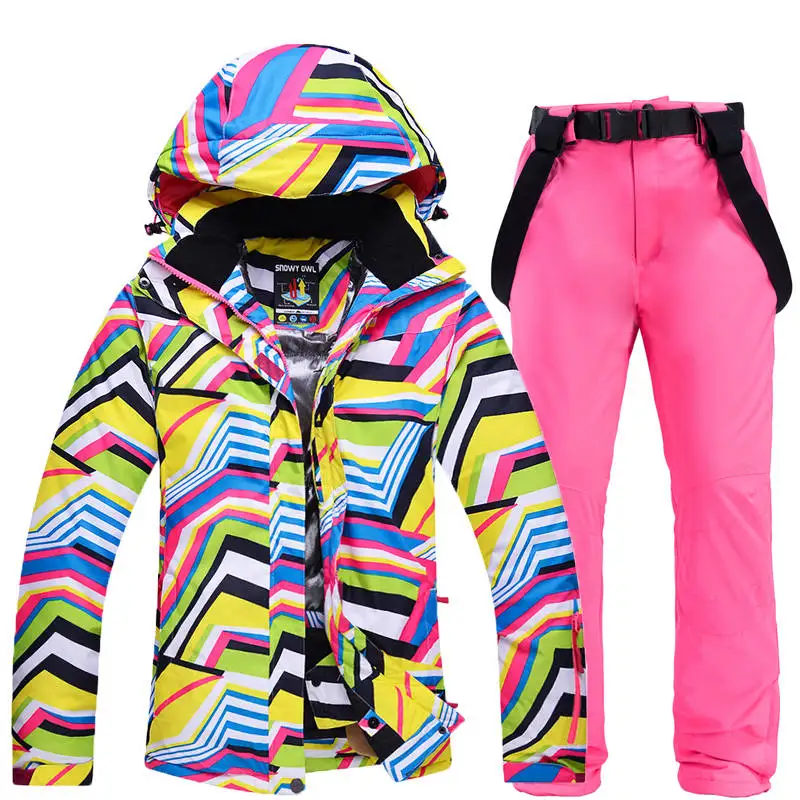 Недорогой женский зимний костюм с рисунком зебры, комплекты для сноубординга, водонепроницаемые дышащие уличные лыжные куртки и зимние штаны с ремнем - Цвет: Pic Jacket and Pant