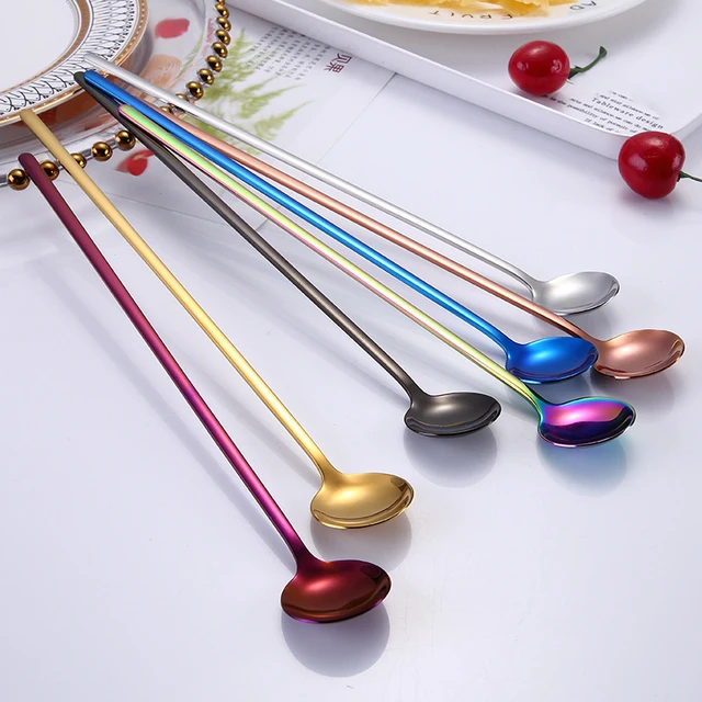 Rainbow Color Coffee Tea Stir Spoon Long Handle Ice Cream Dessert Spoons Eco-Friendly Stainless Steel Tableware Kitchen Supplies 4