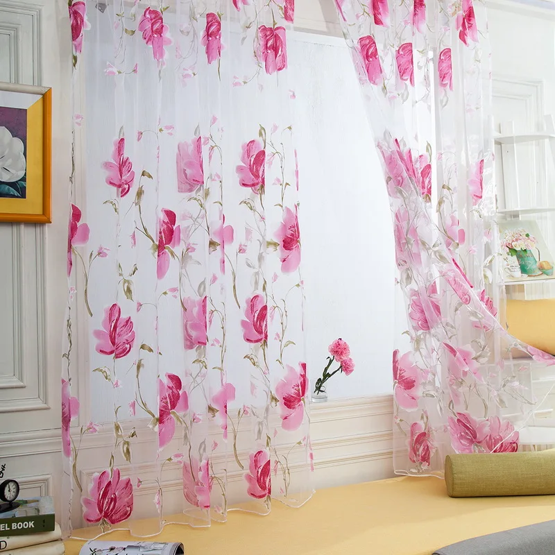 

1PCs New Brilliant Flower Pattern Vines Leaves Tulle Door Window Curtains Drape Panel Sheer Scarf Valances Fast Shipping