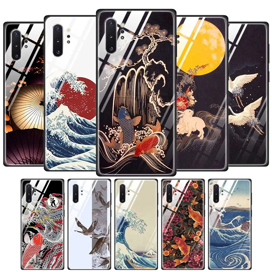 

Tempered Glass Case for Samaung Galaxy S105G A70 A10 A30 A40 Hard Back Shell Silicone Soft Edge Case Japanese style Art Japan