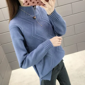 

2019 the new semi-high-collar knitted warm bottomed shirt with long sleeves and thickened woolen clothes autumn and winte gucw
