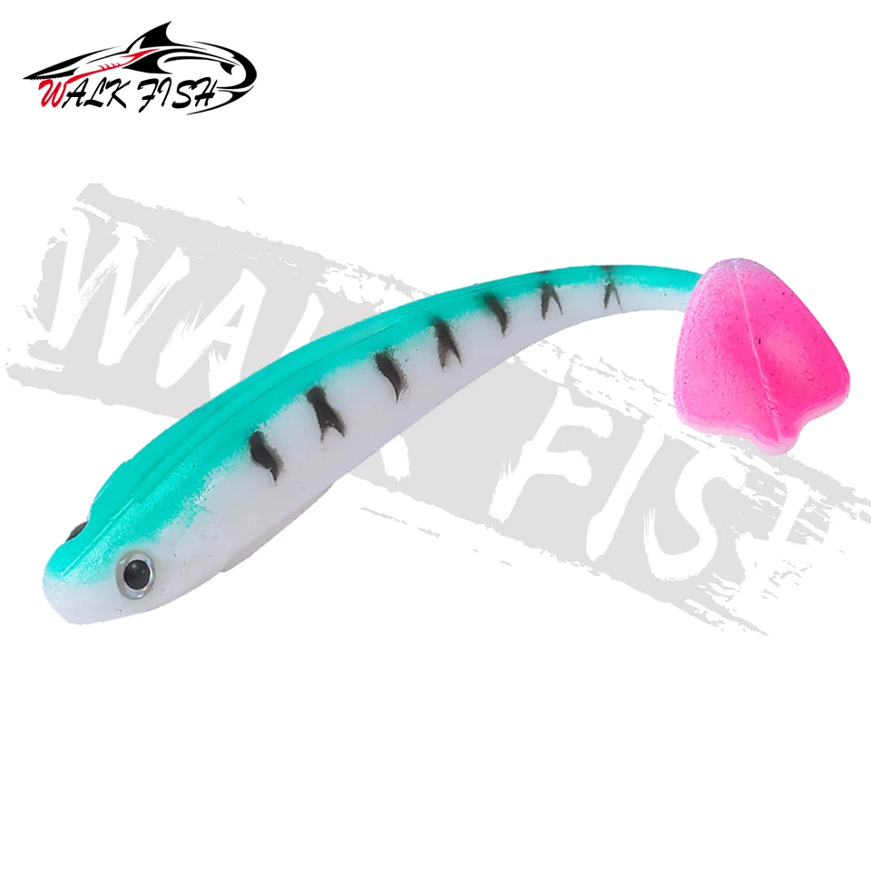 WALK FISH 4PCS/Lot 9.5cm 4.7g Soft Fishing Lures T Tail Jigging Fishing Bait  Silicone Bass Fishing Bait Freshwater Saltwater