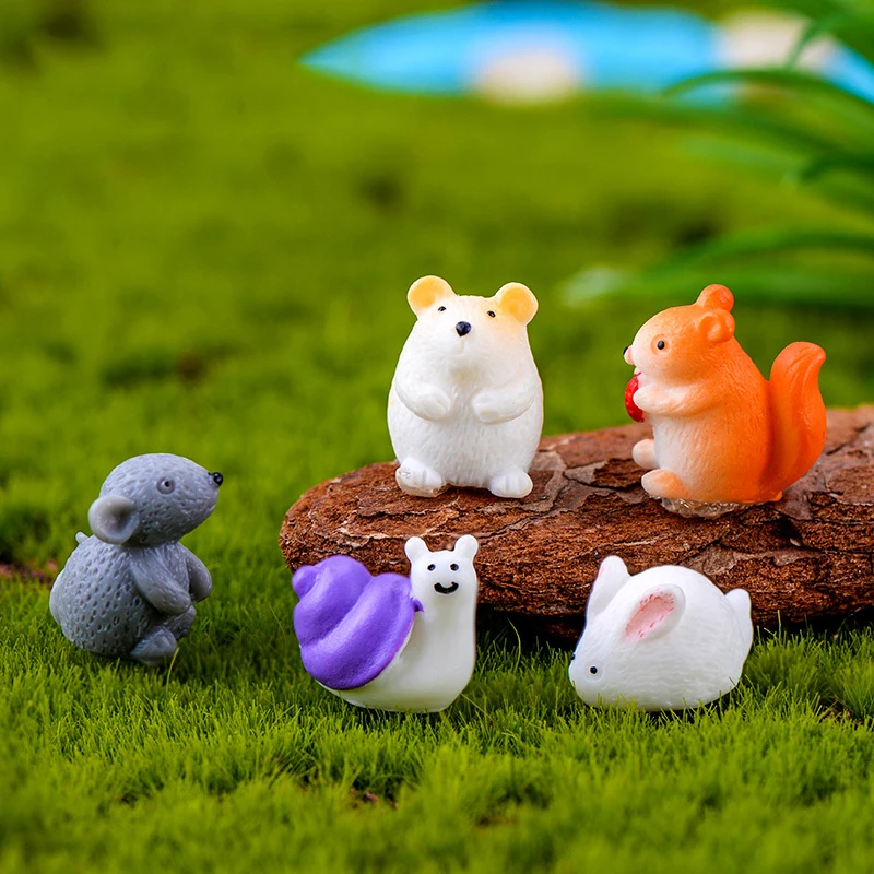 6pc 1.3cm Snail Rabbit Squirrel Statue Animal Model Figurine Ornament Glass Decor Miniature Craft DIY Garden Fairy Decoration | Дом и сад