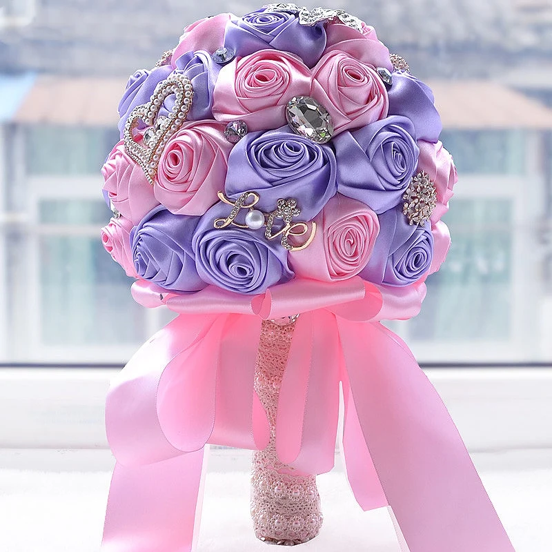 8 цветов Великолепные Свадебные цветы Свадебные букеты Искусственные для свадебного букета со стразами сверкающие с жемчугом buque de noiva - Цвет: Розовый