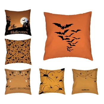

Explosive New Product Halloween North American Cushion Cover Peach Skin Castle Bat Spider Pillowcase Sofa Personality Decoration