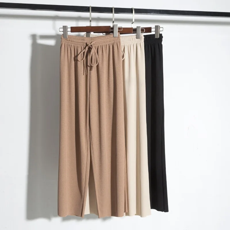 

2021 Springtime Summer New S-XL Plus Size Women Wide Leg Trouserss High Waist Pants Elastic Drawstring Pant Workwear Trouser
