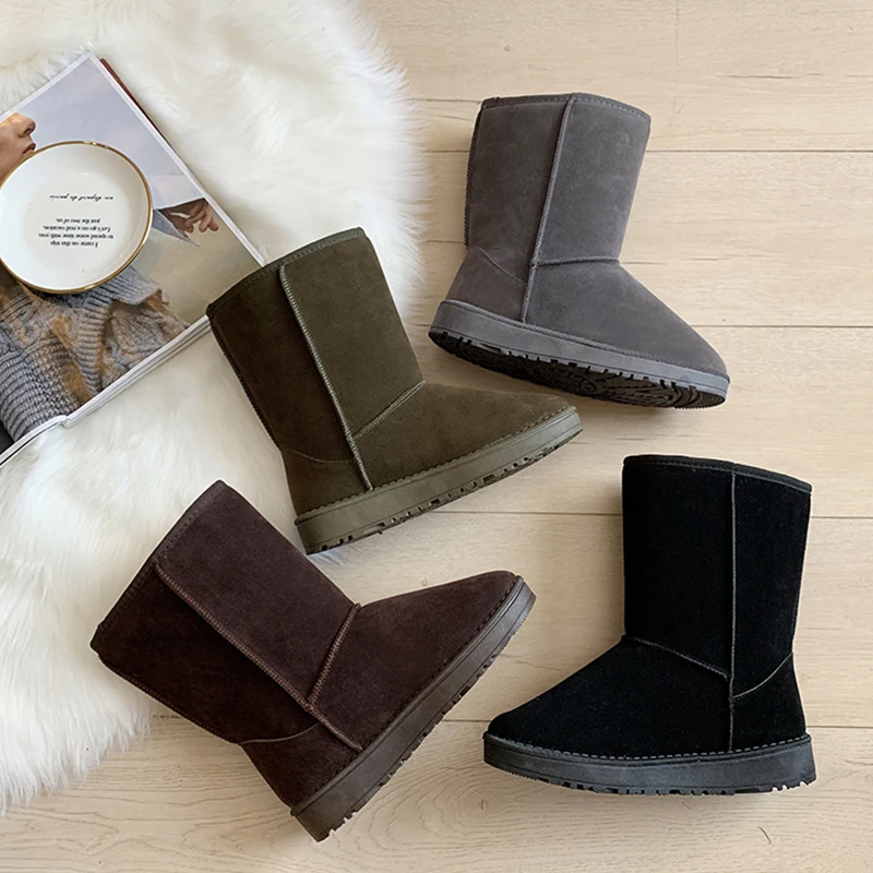 

2019 New Snow Boots Women Warm Suede Fur Boots Winter Boots Women Shoes Platform Black Ankle Boots Women Slip On Boots Flat Heel