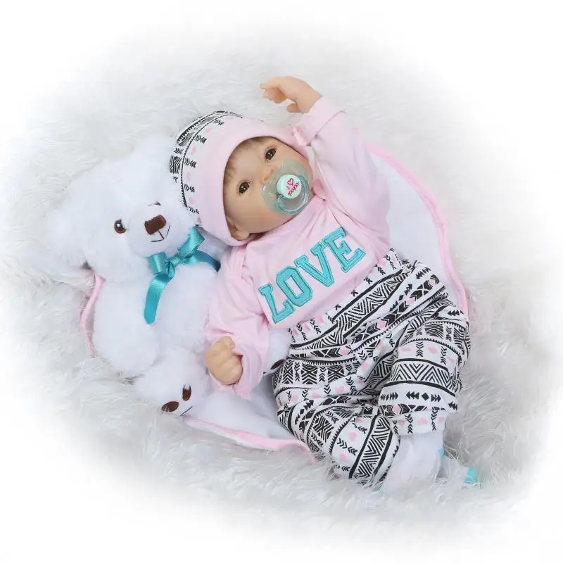 

55cm Brown Hair Reborn Baby Doll Adorable Soft Lifelike Simulation Bebe Toys For Girls