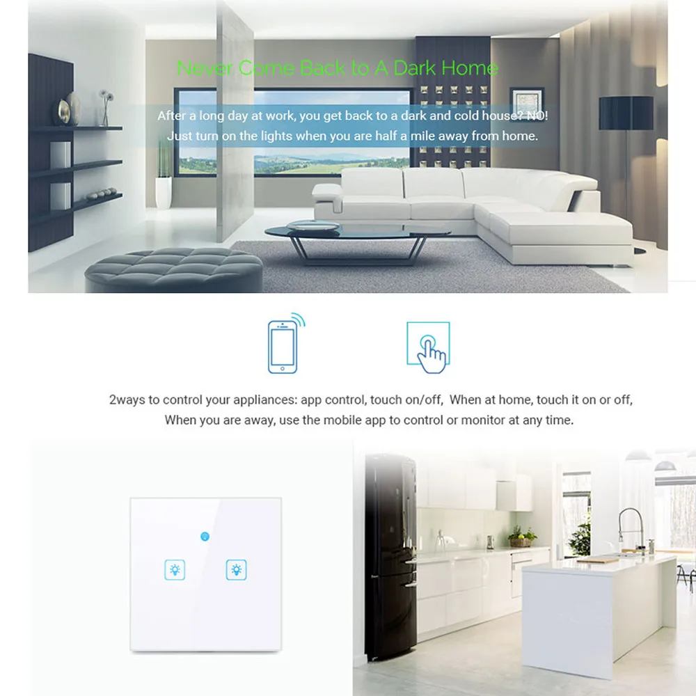 Умный Переключатель ЕС WiFi с двумя кнопками для Amazon Alexa/Google Home App control