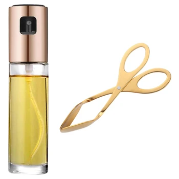 

Leak-Proof Drops Oil Dispenser Stainless Steel Olive Vinegar Sprayer Oil Spray Bottle & Gold Food Clip Stainless Steel