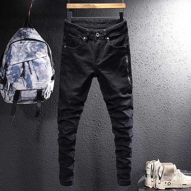 Jet fødsel Løve American Street Style Fashion Men Jeans Black Color Elastic Slim Fit  Spliced Designer Biker Jeans Men Hip Hop Casual Denim Pants - AliExpress