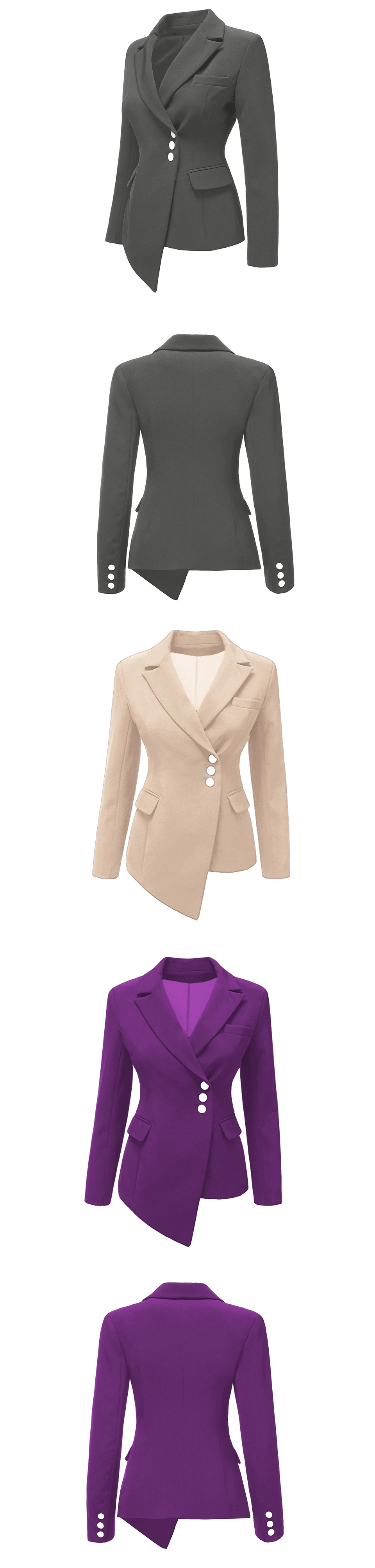 CINESSD/женские блейзеры с лацканами, пальто, однотонный однобортный пиджак с длинным рукавом, офисный женский хлопковый Асимметричный повседневный костюм Куртка Блейзер
