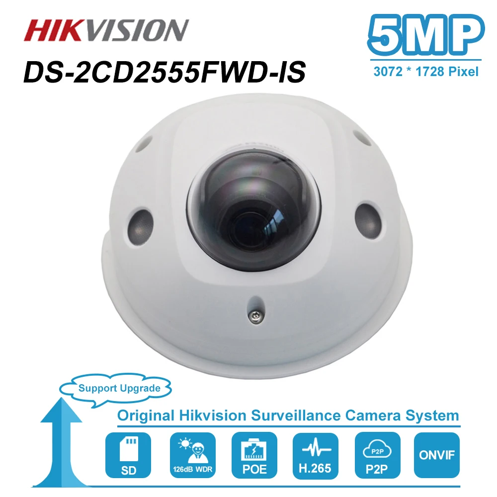 Hikvision 5MP ИК фиксированная мини купольная POE ip-камера H.265+ Встроенный слот для sd-карты IR 10 м CCTV Vidoe камера наблюдения DS-2CD2555FWD-IS