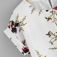 Mode d'été imprimé fleuri Blouse pull dames col rond t-shirt hauts femme chemise à manches courtes Blusas Femininas vêtements 3