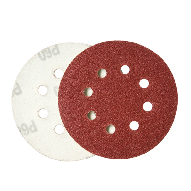 50PCS 5Inch 8 Hole Hook And Loop Round Sanding Disc Sandpaper 60-240 Grit Strong grinding force