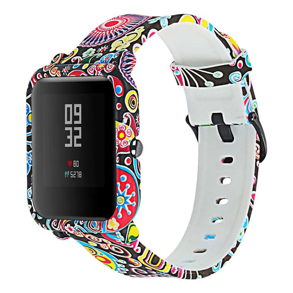 2 в 1 цветочный силиконовый ремешок для наручных часов+ чехол для Xiaomi Huami Amazfit Bip Youth/LITE часы цветочный красочный молодой