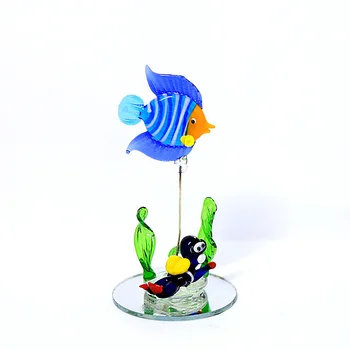 

Glass water grass Fish Figurine Ornament hand made art miniature diver and round mirror creative collocation Aquarium decoration