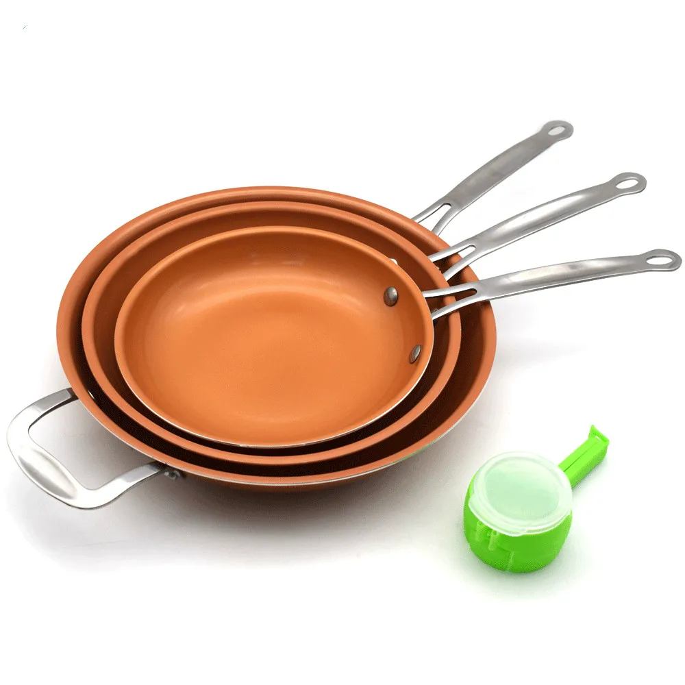 

A Set 8/10/12 inch Non-stick Copper Frying Pan with Ceramic Coating and Induction cooking+1 pc Utility Healthy Food